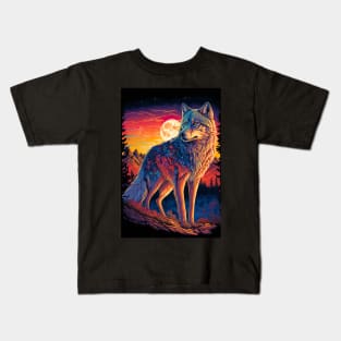 Majestic Wolf and Full Moon Kids T-Shirt